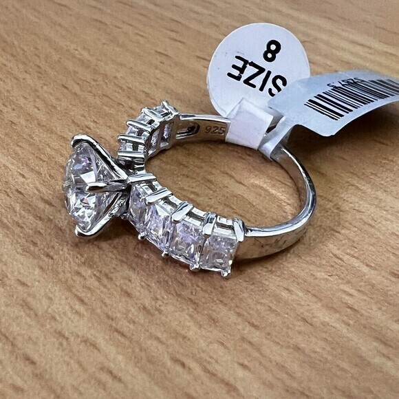 925 Sterling Silver | CZ Luxury Solitaire Ring Women's Size 8 Rhodium Finish - Picture 7 of 17